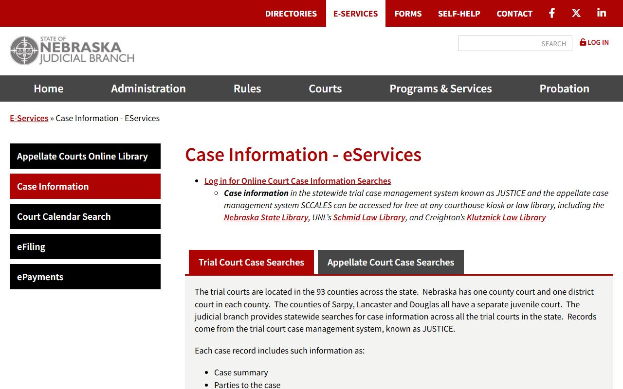 Sarpy County court records after arrest Nebraska case search page